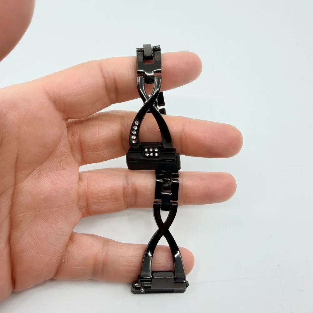 Vintage Black Tone Link‎ Bracelet Smartwatch Band Style Clear Rhinestone Accent